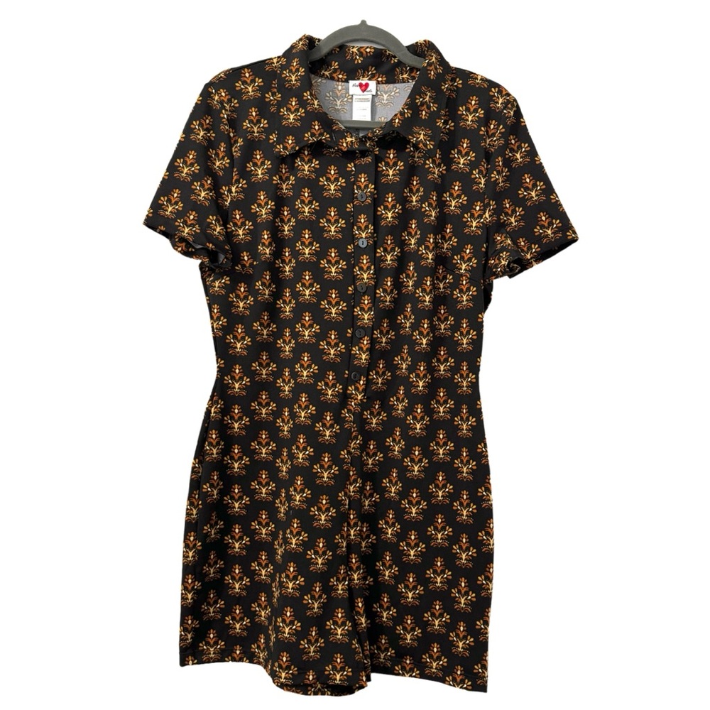 Heart & Heels Floral Fluer de Lis Romper Black Gold Size XL Retro‎ Grunge
